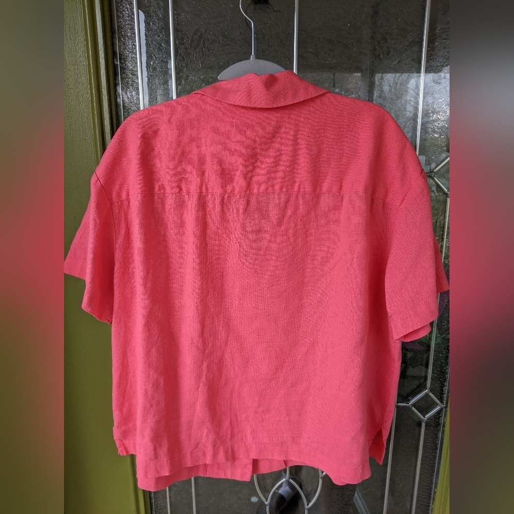 A New Day Linen Short Sleeve Button-Down Boxy Camp Shirt Women's Large Pink - Picture 5 of 11